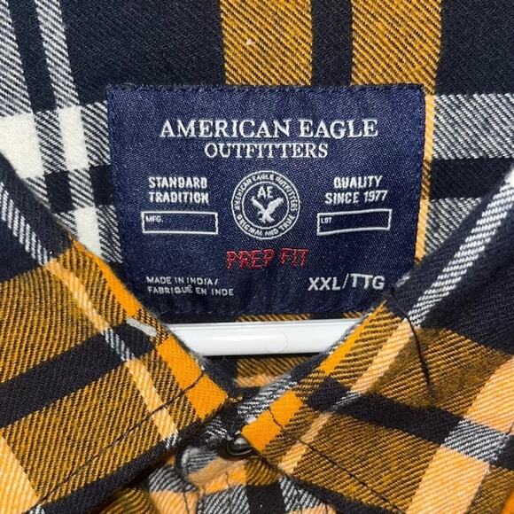 American Eagle Prep Fit Shirt Mens Size XXL Navy Orange Long Sleeve Button Down - Picture 2 of 5